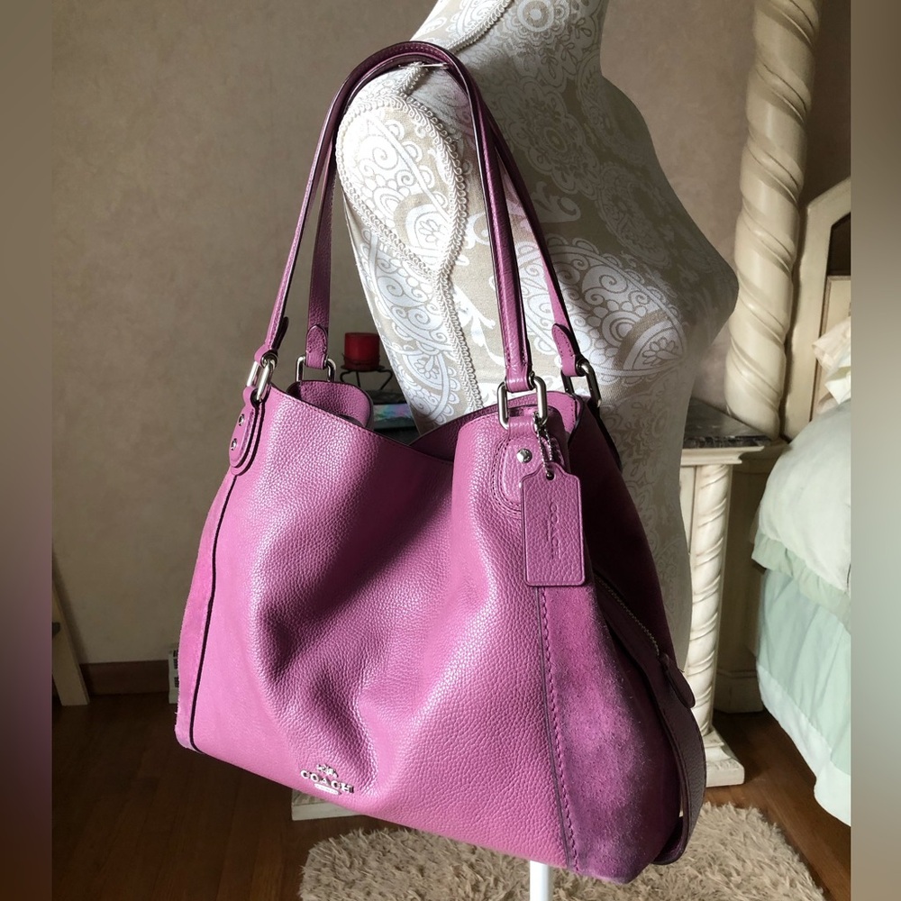 Coach Orchid Pink Leather and Suede Women's Bag - Picture 16 of 16